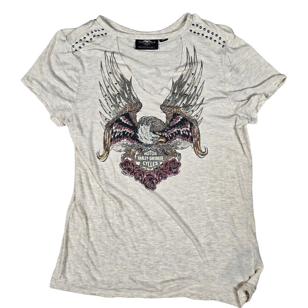 Harley-Davidson® Women's Md Studded V neck Eagle & Roses Tee 96081-20VW